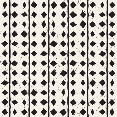 Elle çizilmiş stil etnik seamless modeli. Grungy geometrik şekiller arka plan siyah ve beyaz.