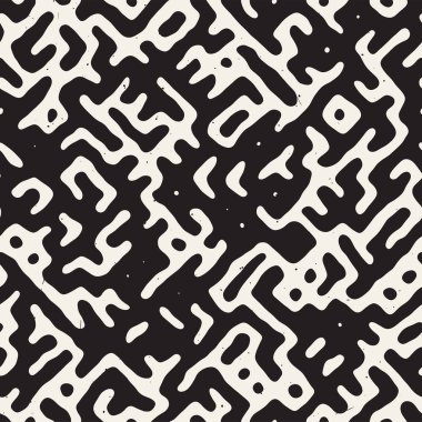 Vektör sorunsuz siyah ve beyaz düzensiz labirent desen yuvarlanır. Soyut el geometrik arka plan çekilmiş