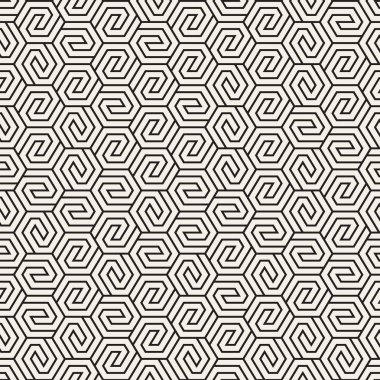 Vektörsüz çizgili desen. Monokrom sarmallı modern stil dokusu. Geometrik altıgen ızgara tekrarlanıyor. Basit kafes grafik tasarımı.