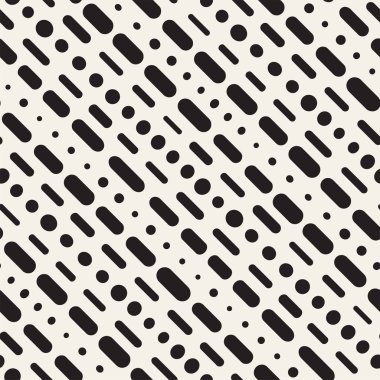 Siyah ve beyaz düzensiz kesik çizgiler desen yuvarlanır. Modern soyut vektör sorunsuz arka plan. Şık kaotik dikdörtgen çizgili Mosai