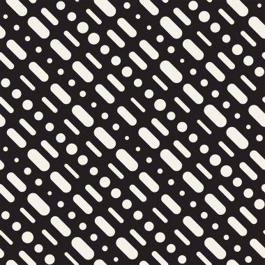 Siyah ve beyaz düzensiz kesik çizgiler desen yuvarlanır. Modern soyut vektör sorunsuz arka plan. Şık kaotik dikdörtgen çizgili Mosai