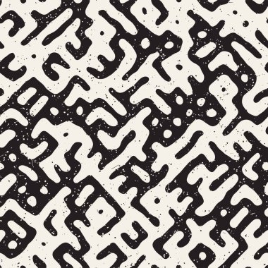 Vektör sorunsuz siyah ve beyaz düzensiz labirent desen yuvarlanır. Soyut el geometrik arka plan çekilmiş