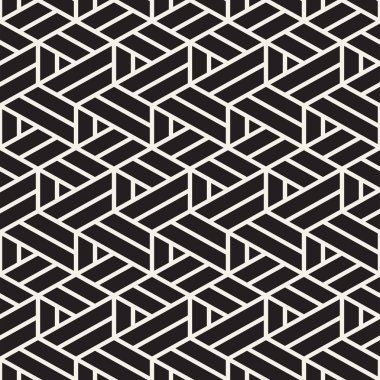Vektörsüz çizgili desen. Monokrom sarmallı modern stil dokusu. Geometrik altıgen ızgara tekrarlanıyor. Basit kafes grafik tasarımı.