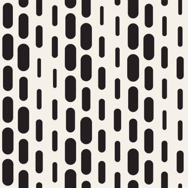 Siyah ve beyaz düzensiz kesik çizgiler desen yuvarlanır. Modern soyut vektör sorunsuz arka plan. Şık kaotik dikdörtgen çizgili Mosai