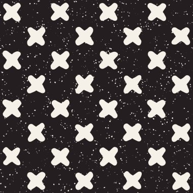 Elle çizilmiş stil etnik seamless modeli. Grungy geometrik şekiller arka plan siyah ve beyaz.