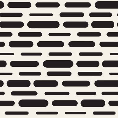 Siyah ve beyaz düzensiz kesik çizgiler desen yuvarlanır. Modern soyut vektör sorunsuz arka plan. Şık kaotik dikdörtgen çizgili Mosai