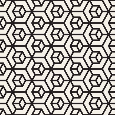 Vektörsüz çizgili desen. Monokrom sarmallı modern stil dokusu. Geometrik altıgen ızgara tekrarlanıyor. Basit kafes grafik tasarımı.