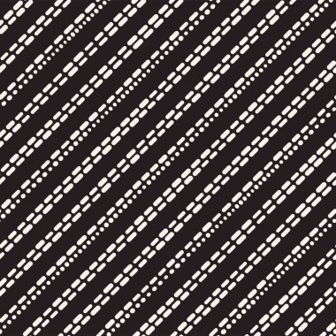 Siyah ve beyaz düzensiz kesik çizgiler desen yuvarlanır. Modern soyut vektör sorunsuz arka plan. Şık kaotik dikdörtgen çizgili Mosai