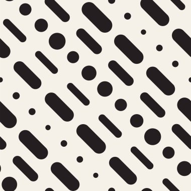 Siyah ve beyaz düzensiz kesik çizgiler desen yuvarlanır. Modern soyut vektör sorunsuz arka plan. Şık kaotik dikdörtgen çizgili Mosai