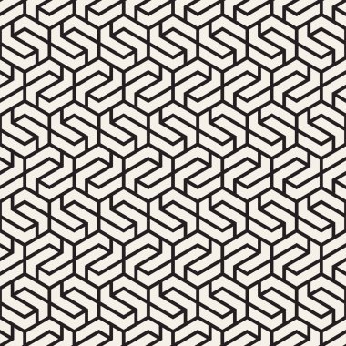 Vektörsüz çizgili desen. Monokrom sarmallı modern stil dokusu. Geometrik altıgen ızgara tekrarlanıyor. Basit kafes grafik tasarımı.