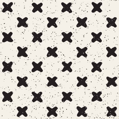 Elle çizilmiş stil etnik seamless modeli. Grungy geometrik şekiller arka plan siyah ve beyaz.