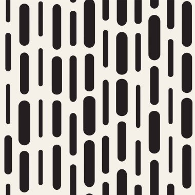 Siyah ve beyaz düzensiz kesik çizgiler desen yuvarlanır. Modern soyut vektör sorunsuz arka plan. Şık kaotik dikdörtgen çizgili Mosai