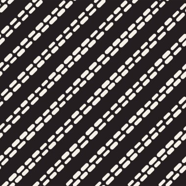 Siyah ve beyaz düzensiz kesik çizgiler desen yuvarlanır. Modern soyut vektör sorunsuz arka plan. Şık kaotik dikdörtgen çizgili Mosai