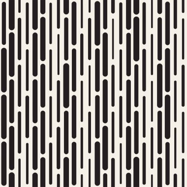 Siyah ve beyaz düzensiz kesik çizgiler desen yuvarlanır. Modern soyut vektör sorunsuz arka plan. Şık kaotik dikdörtgen çizgili Mosai