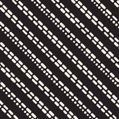 Siyah ve beyaz düzensiz kesik çizgiler desen yuvarlanır. Modern soyut vektör sorunsuz arka plan. Şık kaotik dikdörtgen çizgili Mosai