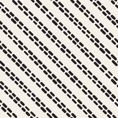 Siyah ve beyaz düzensiz kesik çizgiler desen yuvarlanır. Modern soyut vektör sorunsuz arka plan. Şık kaotik dikdörtgen çizgili Mosai