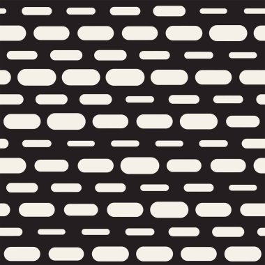 Siyah ve beyaz düzensiz kesik çizgiler desen yuvarlanır. Modern soyut vektör sorunsuz arka plan. Şık kaotik dikdörtgen çizgili Mosai