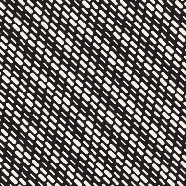 Siyah ve beyaz düzensiz kesik çizgiler desen yuvarlanır. Modern soyut vektör sorunsuz arka plan. Şık kaotik dikdörtgen çizgili Mosai