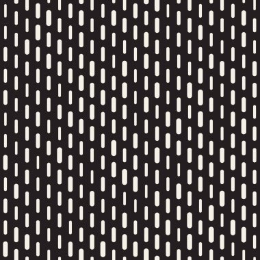 Siyah ve beyaz düzensiz kesik çizgiler desen yuvarlanır. Modern soyut vektör sorunsuz arka plan. Şık kaotik dikdörtgen çizgili Mosai