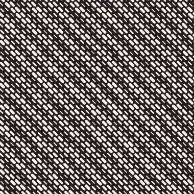 Siyah ve beyaz düzensiz kesik çizgiler desen yuvarlanır. Modern soyut vektör sorunsuz arka plan. Şık kaotik dikdörtgen çizgili Mosai