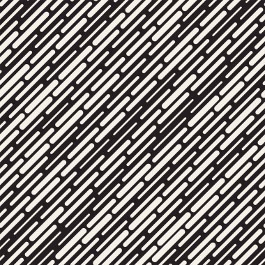 Siyah ve beyaz düzensiz kesik çizgiler desen yuvarlanır. Modern soyut vektör sorunsuz arka plan. Şık kaotik dikdörtgen çizgili Mosai