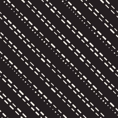 Siyah ve beyaz düzensiz kesik çizgiler desen yuvarlanır. Modern soyut vektör sorunsuz arka plan. Şık kaotik dikdörtgen çizgili Mosai