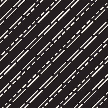 Siyah ve beyaz düzensiz kesik çizgiler desen yuvarlanır. Modern soyut vektör sorunsuz arka plan. Şık kaotik dikdörtgen çizgili Mosai