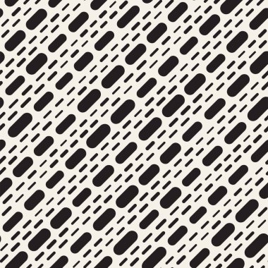Siyah ve beyaz düzensiz kesik çizgiler desen yuvarlanır. Modern soyut vektör sorunsuz arka plan. Şık kaotik dikdörtgen çizgili Mosai