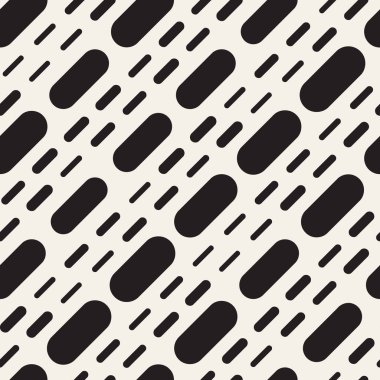 Siyah ve beyaz düzensiz kesik çizgiler desen yuvarlanır. Modern soyut vektör sorunsuz arka plan. Şık kaotik dikdörtgen çizgili Mosai