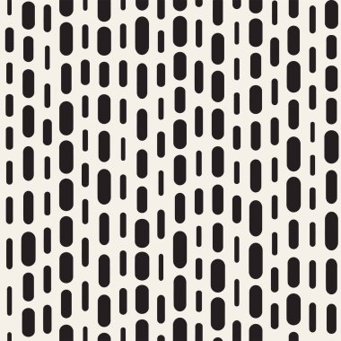 Siyah ve beyaz düzensiz kesik çizgiler desen yuvarlanır. Modern soyut vektör sorunsuz arka plan. Şık kaotik dikdörtgen çizgili Mosai