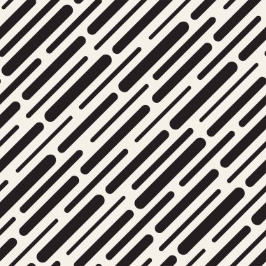 Siyah ve beyaz düzensiz kesik çizgiler desen yuvarlanır. Modern soyut vektör sorunsuz arka plan. Şık kaotik dikdörtgen çizgili Mosai