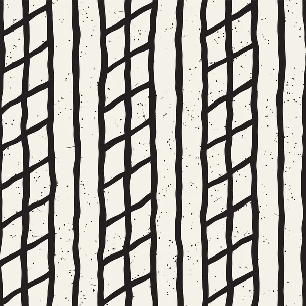 手绘风格无缝图案 黑色和白色的抽象几何背景 矢量风格的涂鸦线格子 — 图库矢量图片