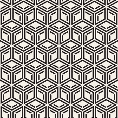 Vektörsüz çizgili desen. Monokrom sarmallı modern stil dokusu. Geometrik altıgen ızgara tekrarlanıyor. Basit kafes grafik tasarımı.