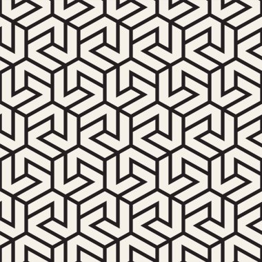 Vektörsüz çizgili desen. Monokrom sarmallı modern stil dokusu. Geometrik altıgen ızgara tekrarlanıyor. Basit kafes grafik tasarımı.