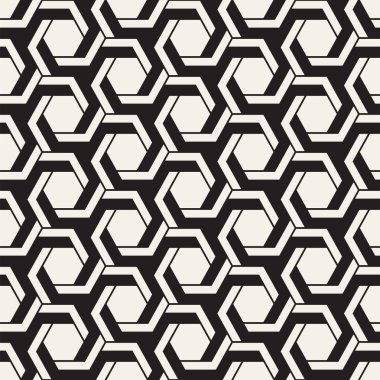 Vektörsüz çizgili desen. Monokrom sarmallı modern stil dokusu. Geometrik altıgen ızgara tekrarlanıyor. Basit kafes grafik tasarımı.
