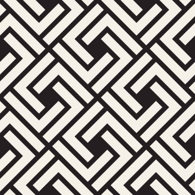 Vektörsüz çizgili desen. Monokrom sarmallı modern stil dokusu. Geometrik altıgen ızgara tekrarlanıyor. Basit kafes grafik tasarımı.