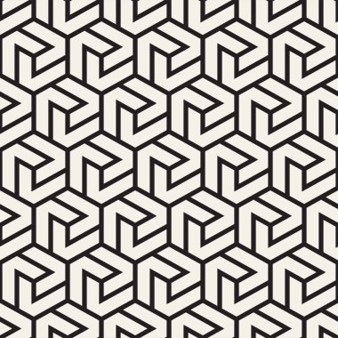 Vektörsüz çizgili desen. Monokrom sarmallı modern stil dokusu. Geometrik altıgen ızgara tekrarlanıyor. Basit kafes grafik tasarımı.