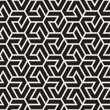 Vektörsüz çizgili desen. Monokrom sarmallı modern stil dokusu. Geometrik altıgen ızgara tekrarlanıyor. Basit kafes grafik tasarımı.