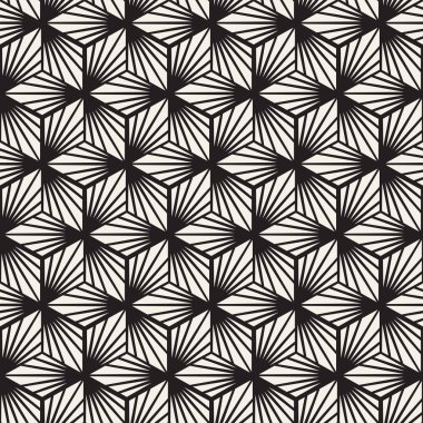 Vektörsüz çizgili desen. Monokrom sarmallı modern stil dokusu. Geometrik altıgen ızgara tekrarlanıyor. Basit kafes grafik tasarımı.