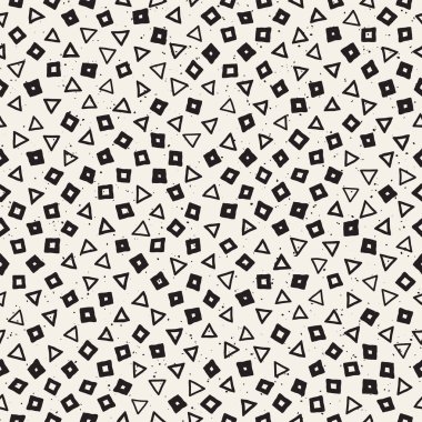 El çekilmiş siyah beyaz mürekkep soyut seamless modeli. Vektör şık grunge doku. Tek renkli geometrik dağınık şekiller