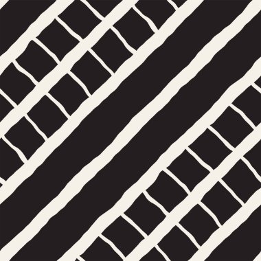 Elle çizilmiş stil seamless modeli. Soyut geometrik döşeme arka plan siyah ve beyaz. Vektör doodle hat kafes