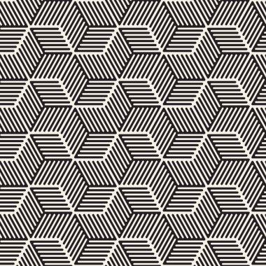Vektörsüz çizgili desen. Monokrom sarmallı modern stil dokusu. Geometrik altıgen ızgara tekrarlanıyor. Basit kafes tasarımı.