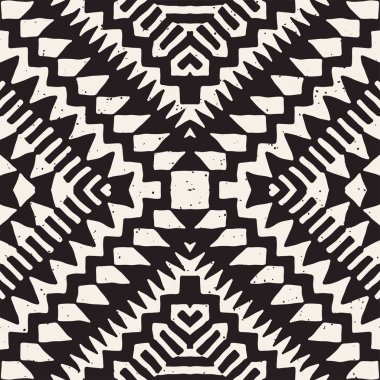 Dikişsiz desen etnik ve kabile. Elle çizilmiş süs şeritler. Siyah beyaz yazdırma. Vektör geometrik arka plan.