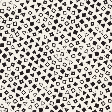 El çekilmiş siyah beyaz mürekkep soyut seamless modeli. Vektör şık grunge doku. Tek renkli geometrik dağınık şekiller