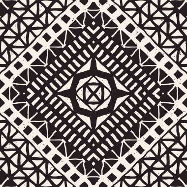 Dikişsiz desen etnik ve kabile. Elle çizilmiş süs şeritler. Siyah beyaz yazdırma. Vektör geometrik arka plan.