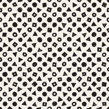 El çekilmiş siyah beyaz mürekkep soyut seamless modeli. Vektör şık grunge doku. Tek renkli geometrik dağınık şekiller