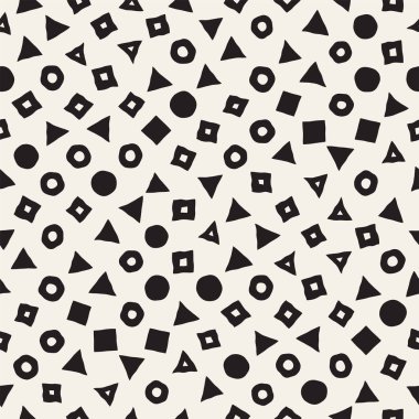 El çekilmiş siyah beyaz mürekkep soyut seamless modeli. Vektör şık grunge doku. Tek renkli geometrik dağınık şekiller