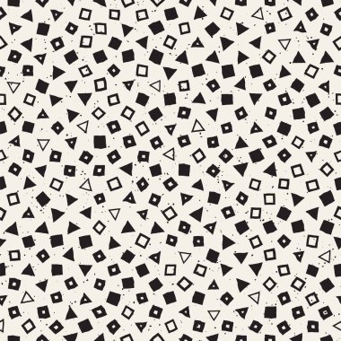 El çekilmiş siyah beyaz mürekkep soyut seamless modeli. Vektör şık grunge doku. Tek renkli geometrik dağınık şekiller