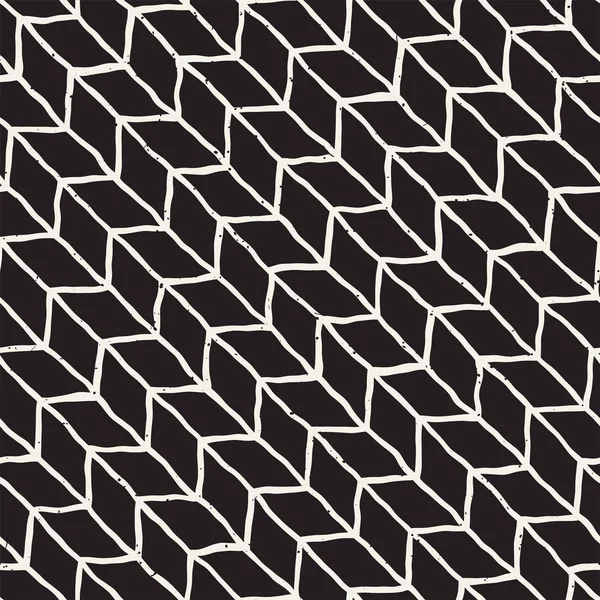 手牵引的式无缝模式。抽象的几何平铺背景在黑色和白色。向量的涂鸦线格 — 图库矢量图片