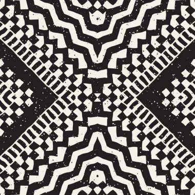 Dikişsiz desen etnik ve kabile. Elle çizilmiş süs şeritler. Siyah beyaz yazdırma. Vektör geometrik arka plan.